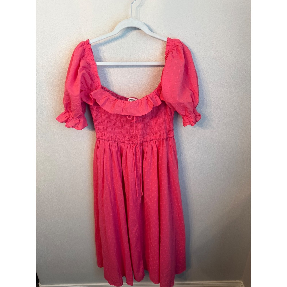 R.YIPOSHA Smocked Midi Dress Womens XL Pink Excellent Swiss Dot Puff Sleeve